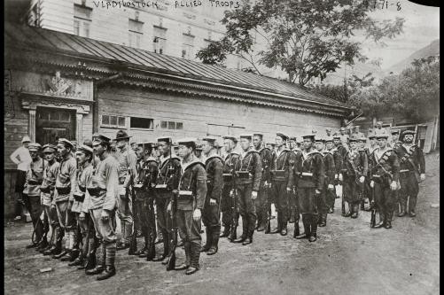 Photo:Vladivostok Russia 1918 Allied Troops Soldiers Uniforms Lineup