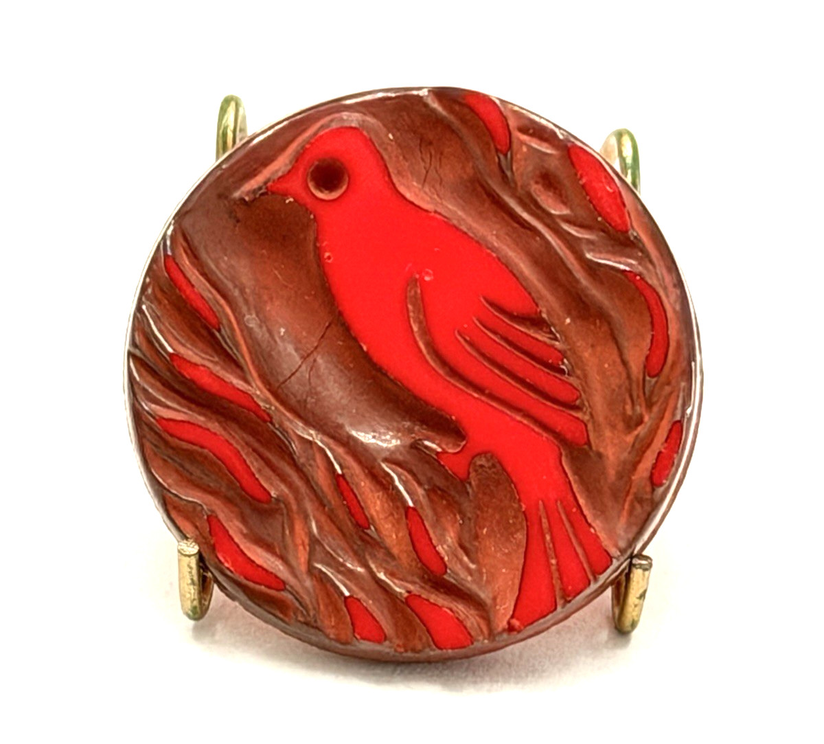 LOVELY Vintage Red Glass BIRD Button - 15/16