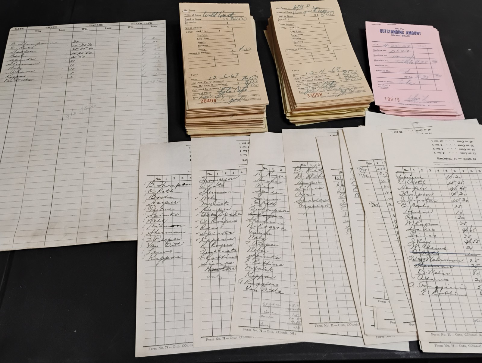 1950'S NEWPORT KY ILLEGAL GAMBLING  TALLY SHEETS CRAPS LATIN QUARTER LITE CAFE