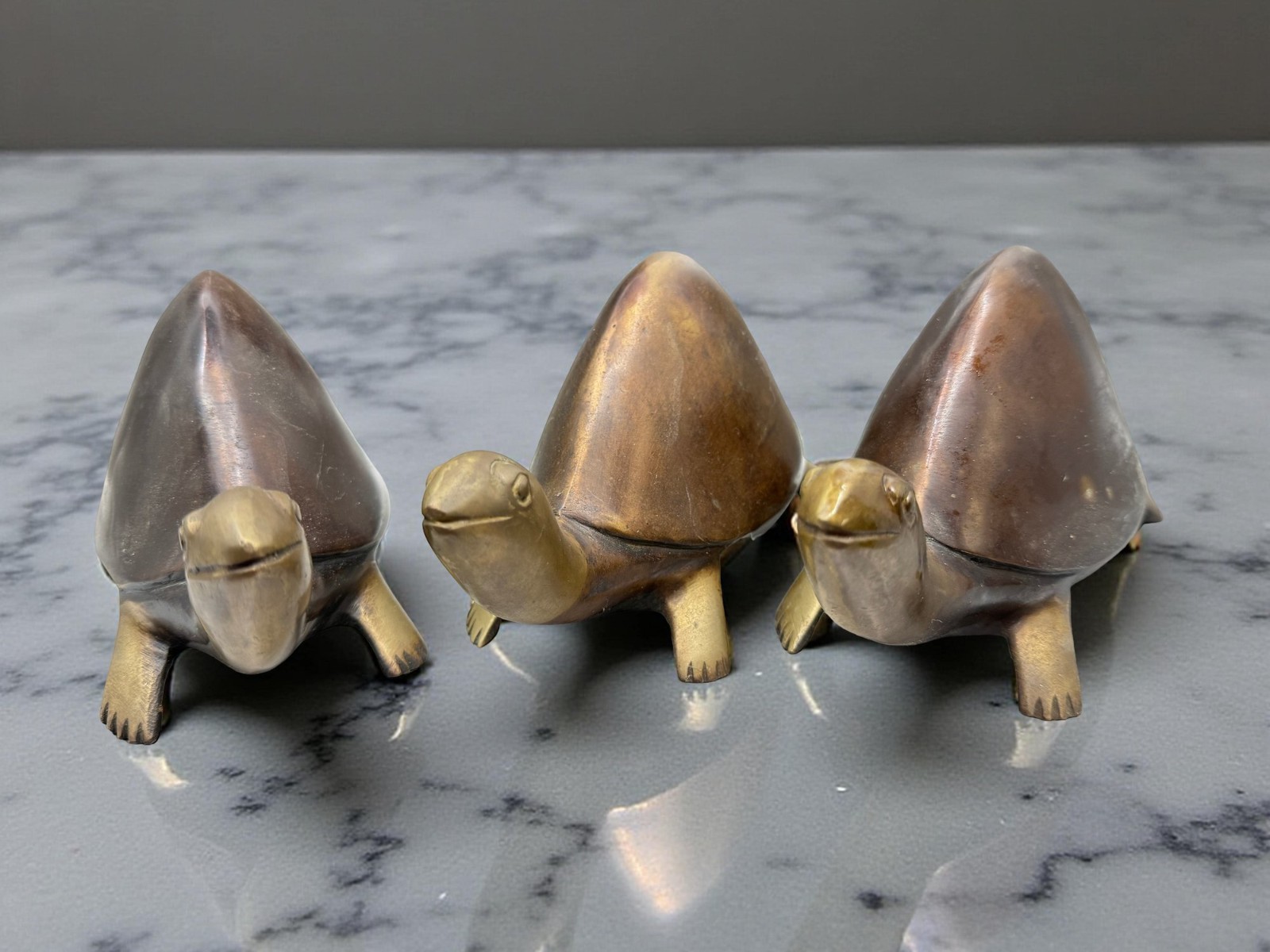 1x Handcrafted Bronze Brass Turtle Tortoise Figurine India Vintage 8\