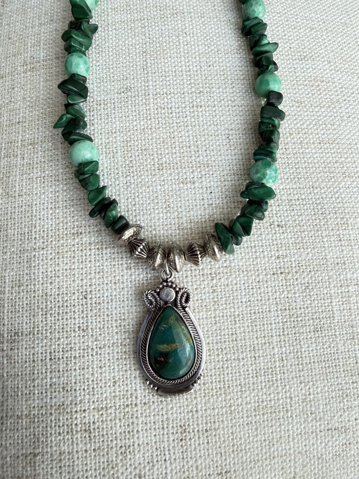 Vintage Running Bear Sterling Silver Turquoise Pendant Necklace Native American 