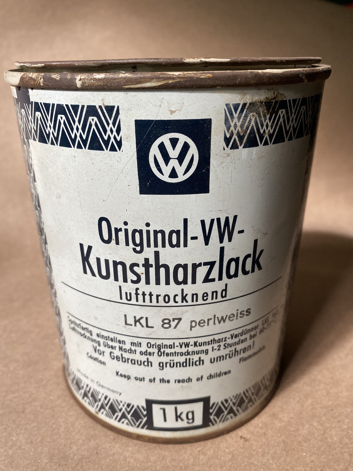 Vtg Original 1960’s VW Volkswagen LKL 87 Pearl White Germany Paint Can 1/3 Full