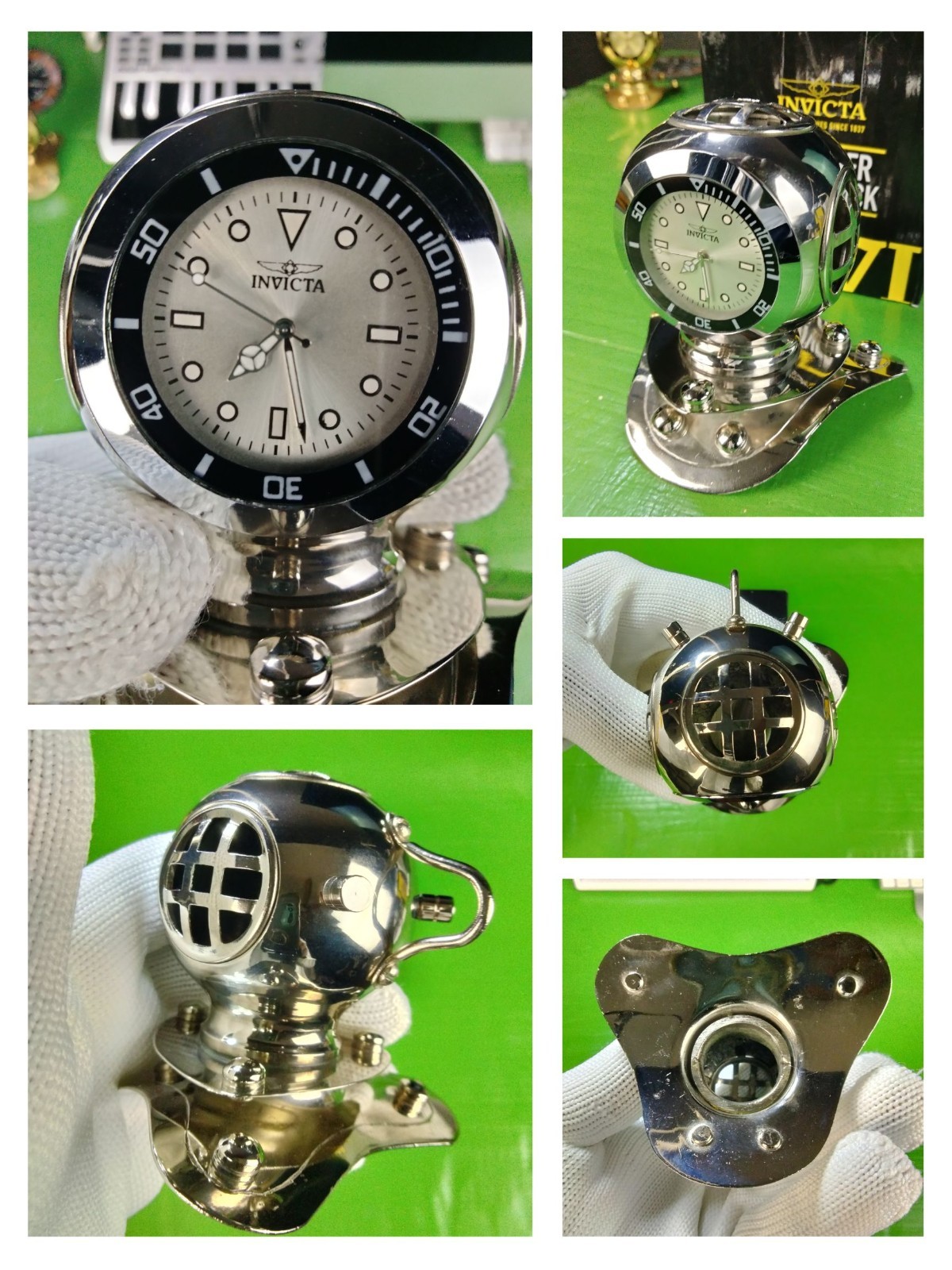 Invicta 59038 Pro Diver Silver Tone Desk Clock Luxury Watch Style Quartz Display