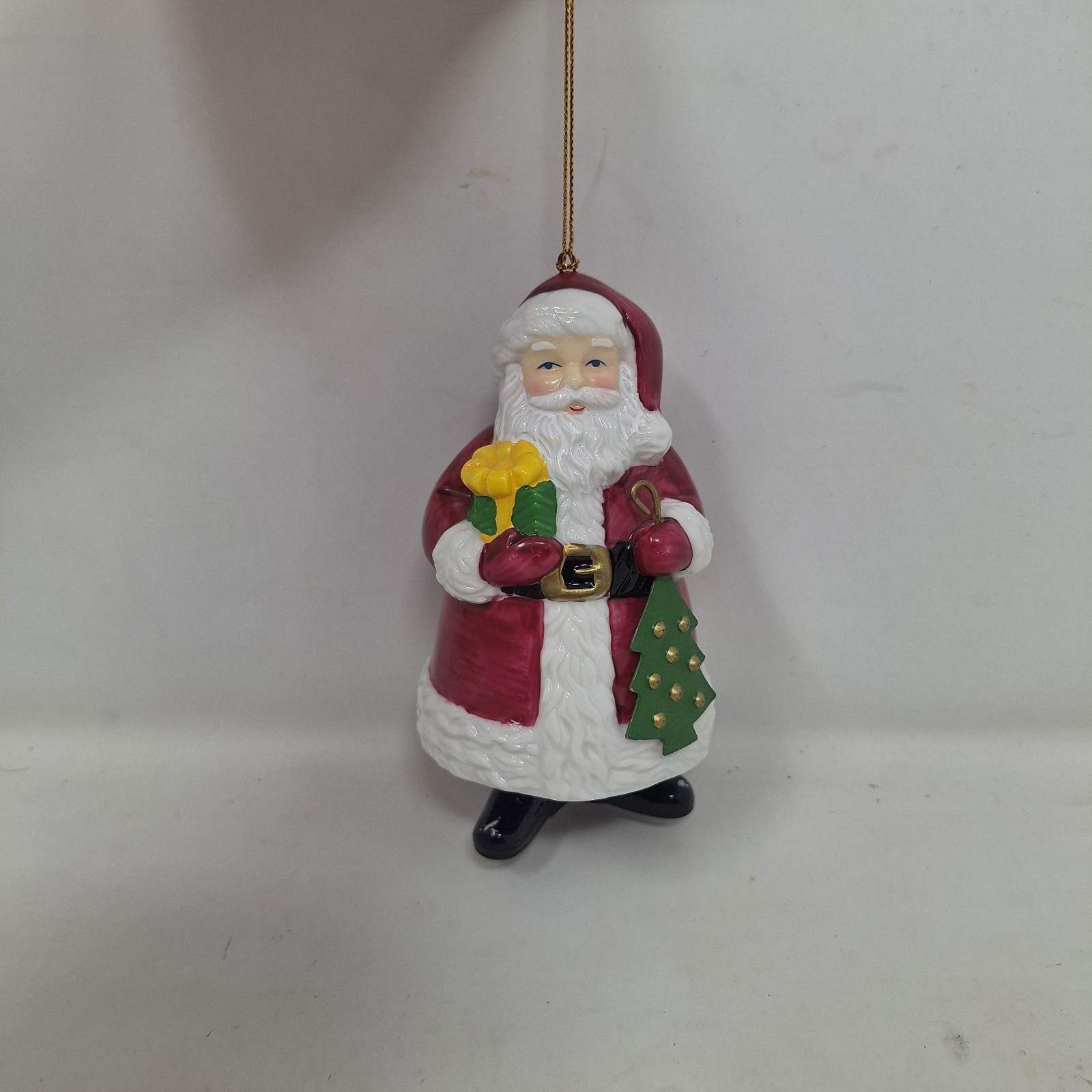 Santa Claus Porcelain Bell Christmas Ornament Red White Hanging Feet Decoration