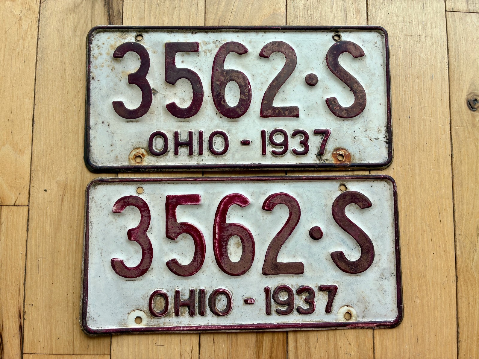 1937 Ohio License Plate Pair 1937 Ohio License Plate Pair