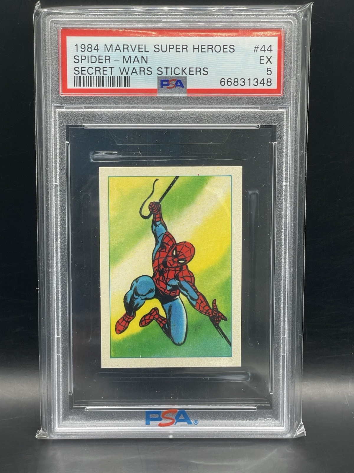 Spiderman 1984 Marvel Super Heroes #44 Secret Wars Stickers - PSA 5 LOW POP 🔥