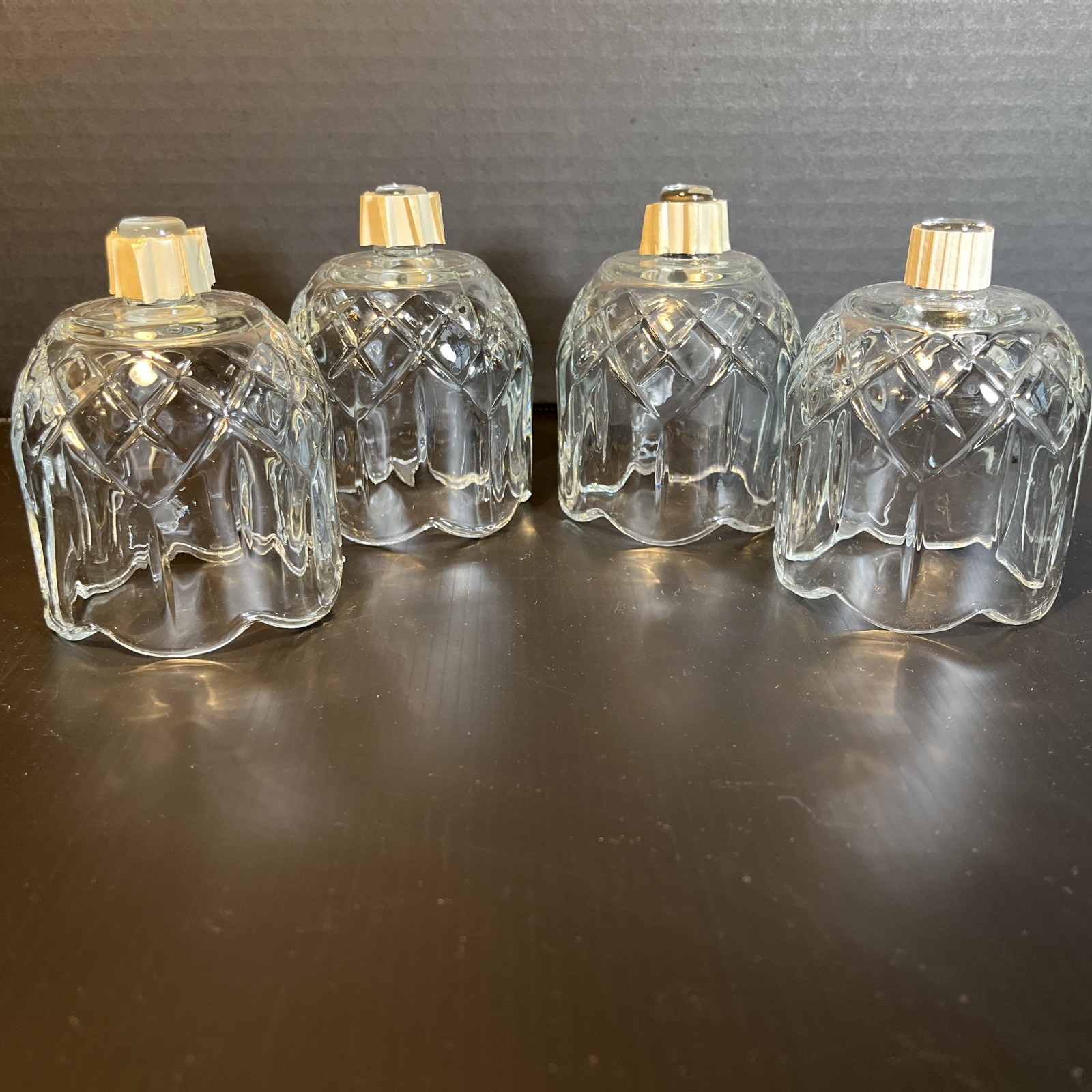 4 VTG Homco Clear Glass Tulip Votive Peg Candle Holders W/ Grommets Cross Hatch