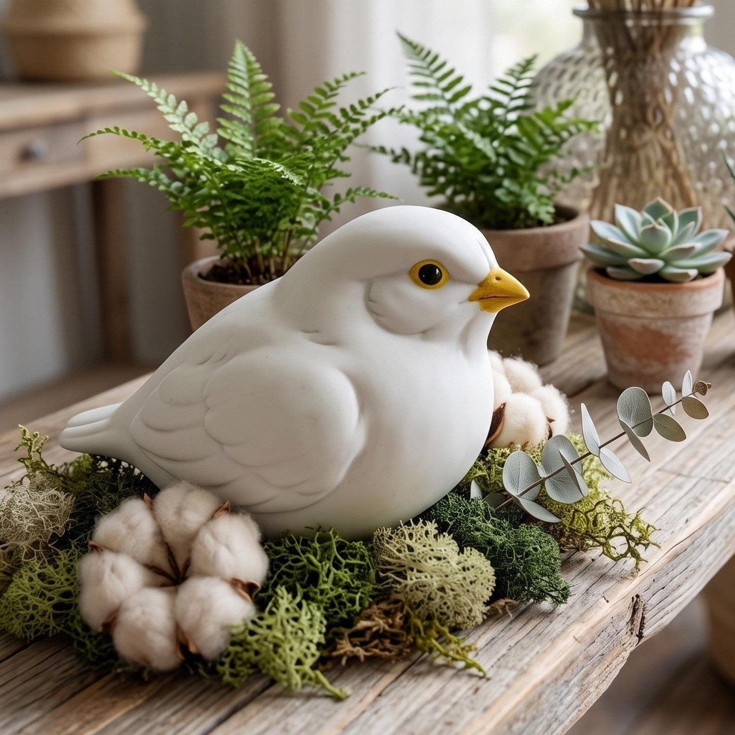 A.K. Kaiser West Germany White Bird Figurine Bisque Porcelain Yellow Beak VTG