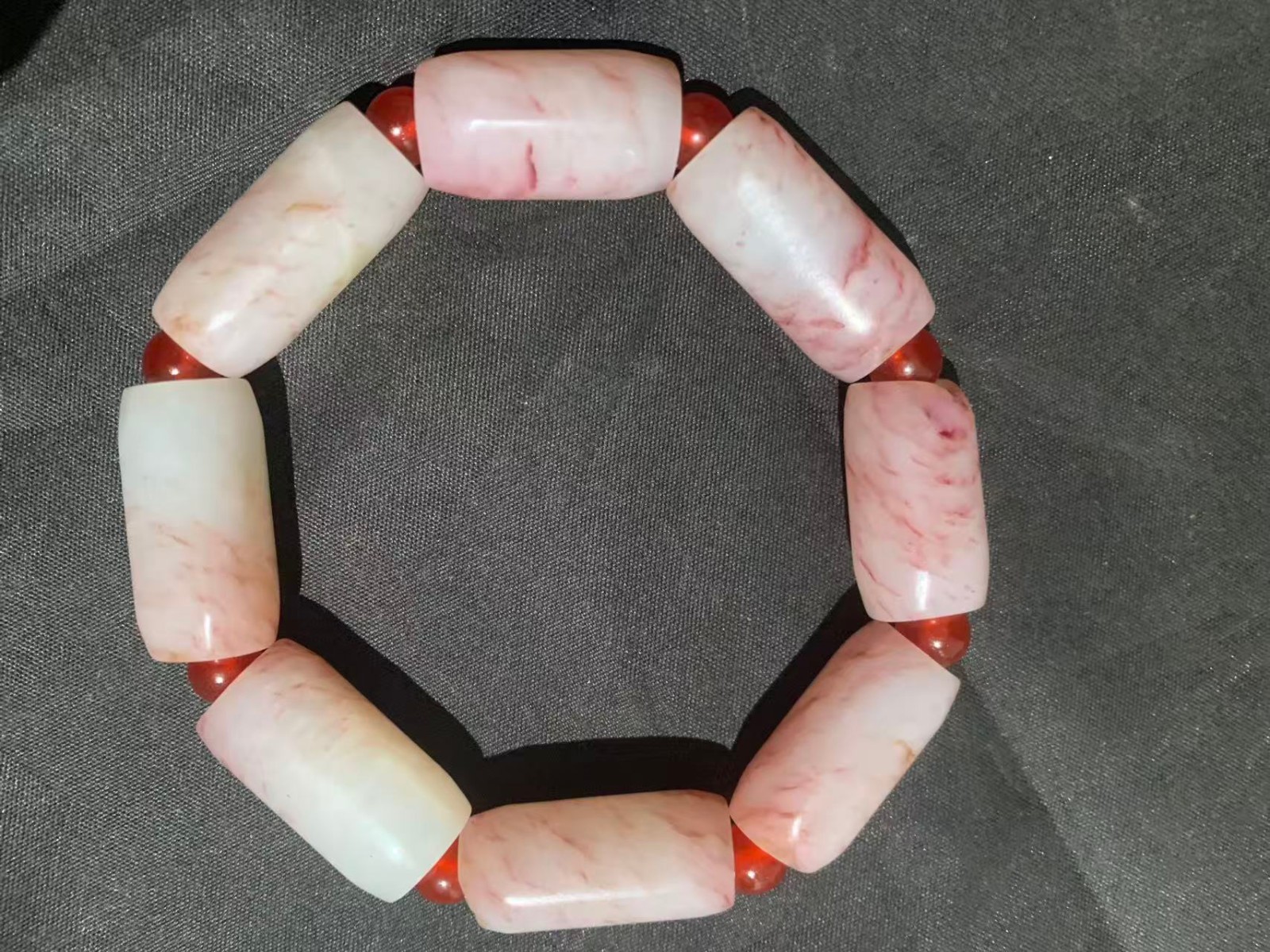 Rare Chinese Old Natural HeTian Jade 13x25mm Beads Prayer Bracelet 