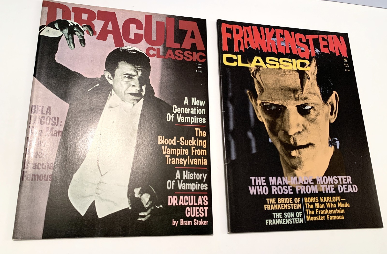Vintage Lot 2 Frankenstein & Dracula Mags 1977 & 1976 Eerie Mint -