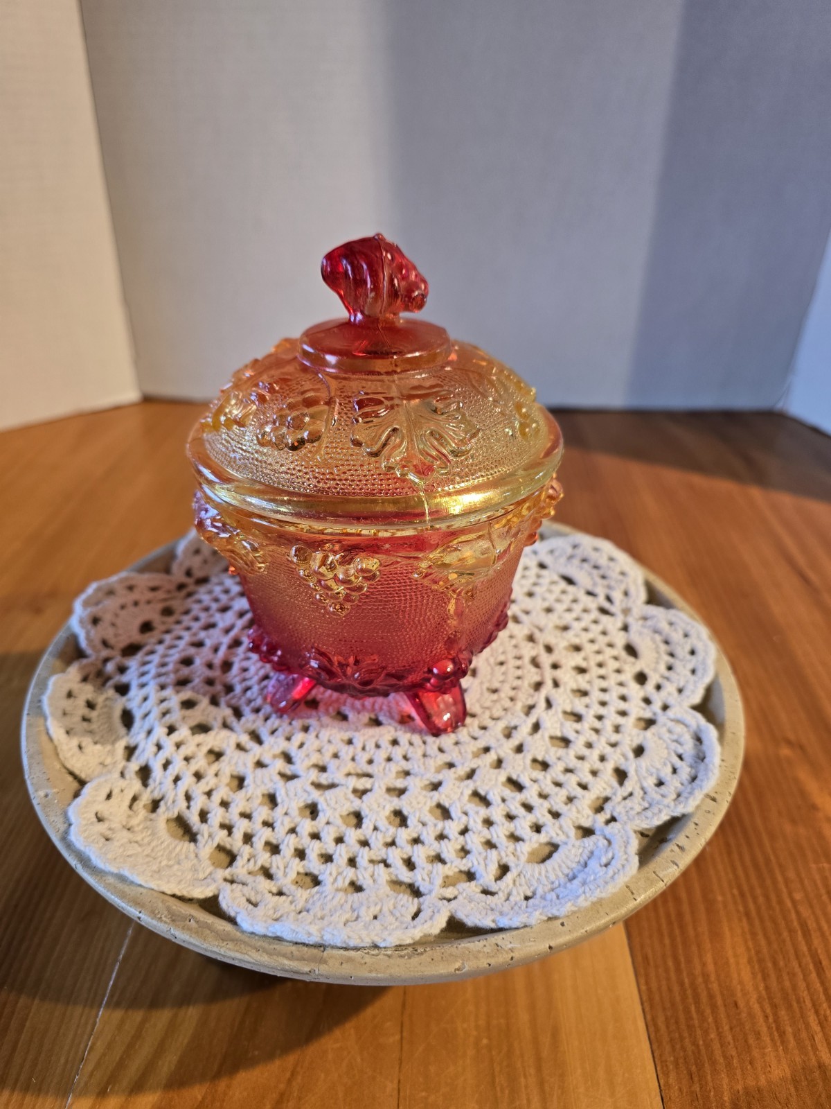 Vintage UV Reative Jeannette Amberina Candy Dish