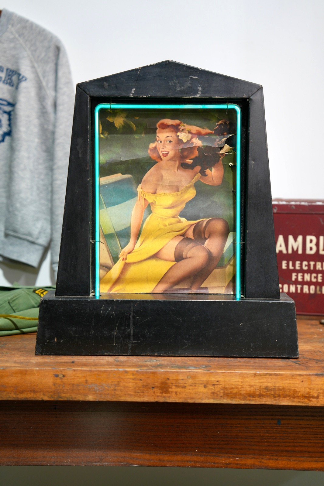 Antique Neon Sign Countertop Art Deco Store Display Picture Frame Marquee VTG