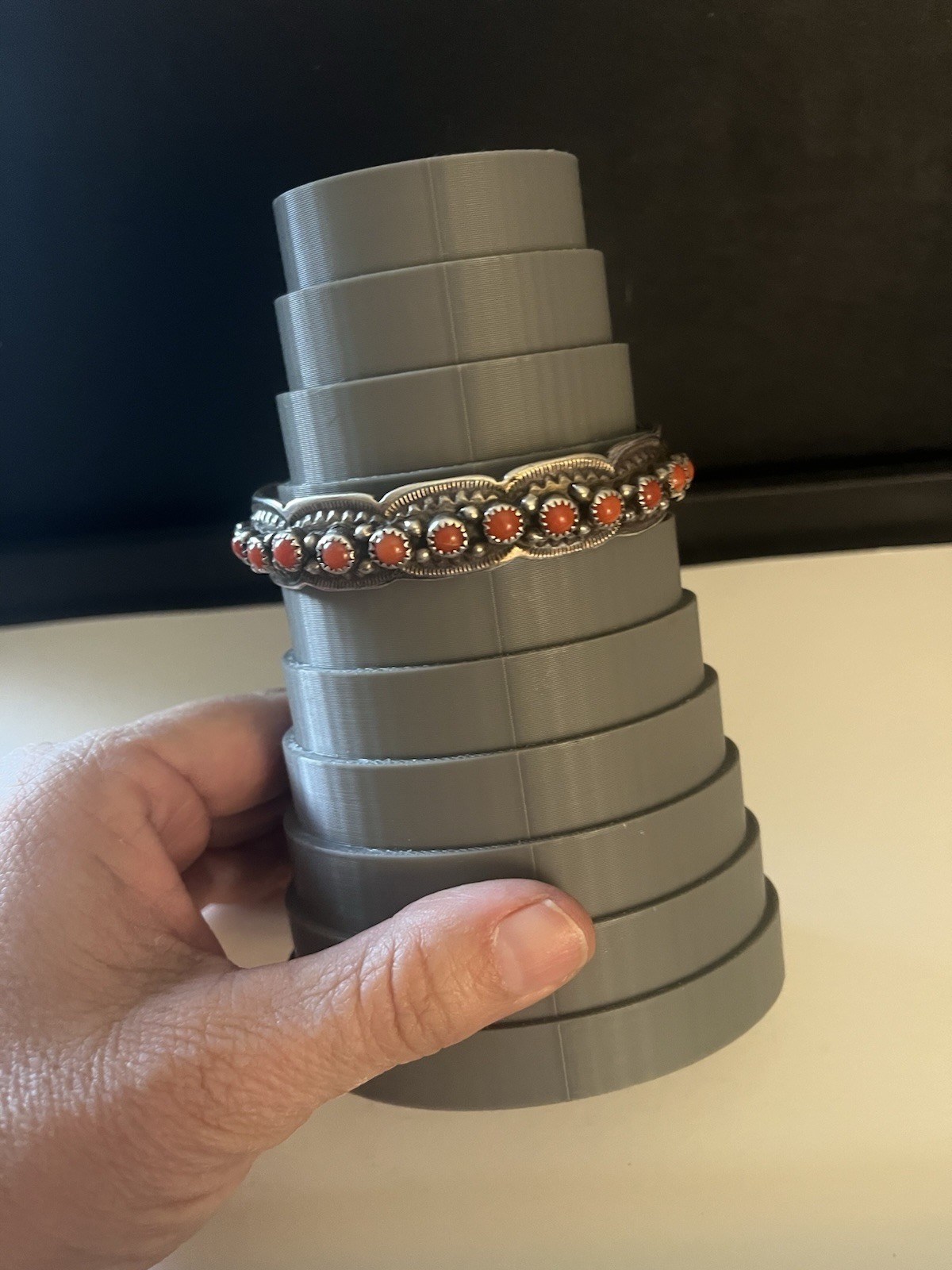 Wilbert Benally NAVAJO Sterling Silver CORAL Cuff BRACELET 37.8gm