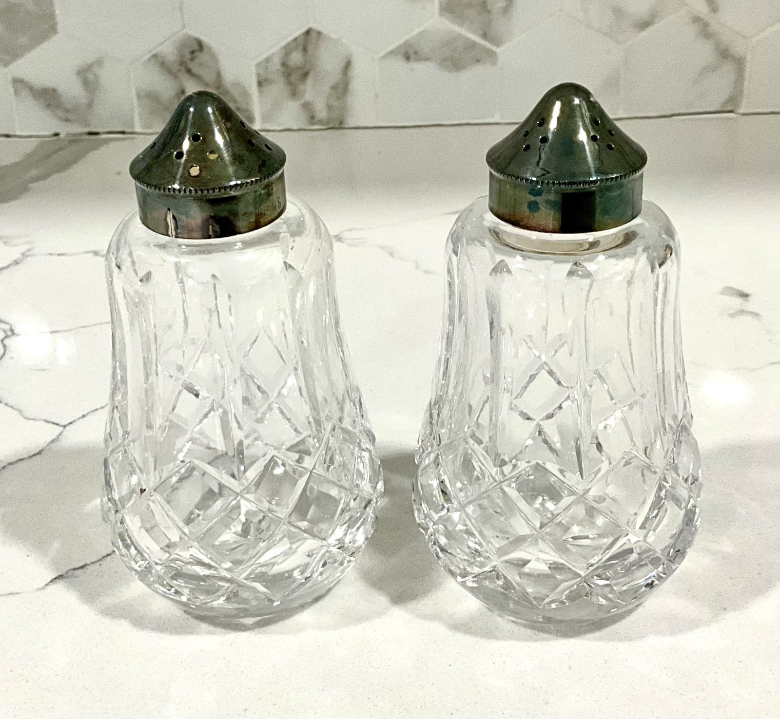 Vintage Waterford Lismore Salt & Pepper Shakers Set Signed 1970's 4