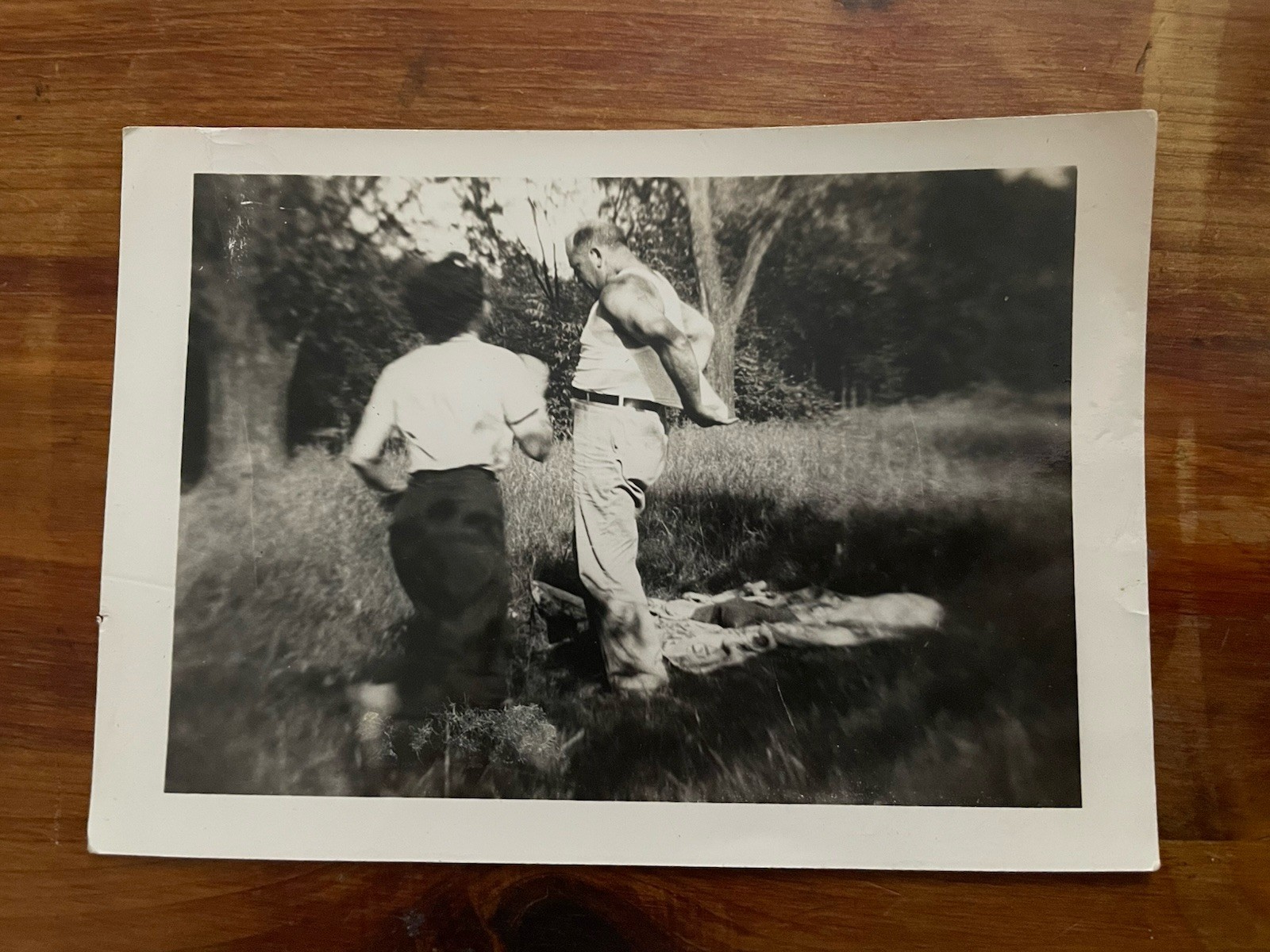 Vintage Snapshot Photo Muscular Men Tank Tops Candid Outdoors Physique 1930s 40s