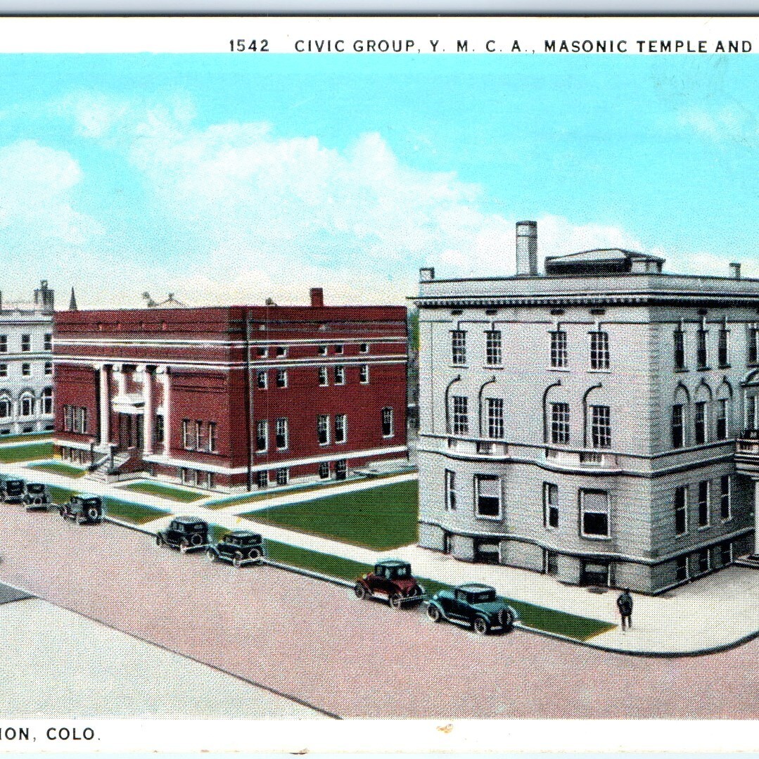c1920s Grand Junction CO Civic Group YMCA Masonic Post Office Postcard
