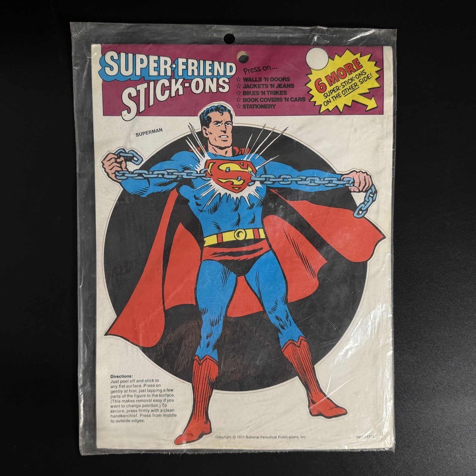 Vintage 1973 DC Super-Friends Stick Ons - SUPERMAN, Robin & Hawkman - Sealed/New