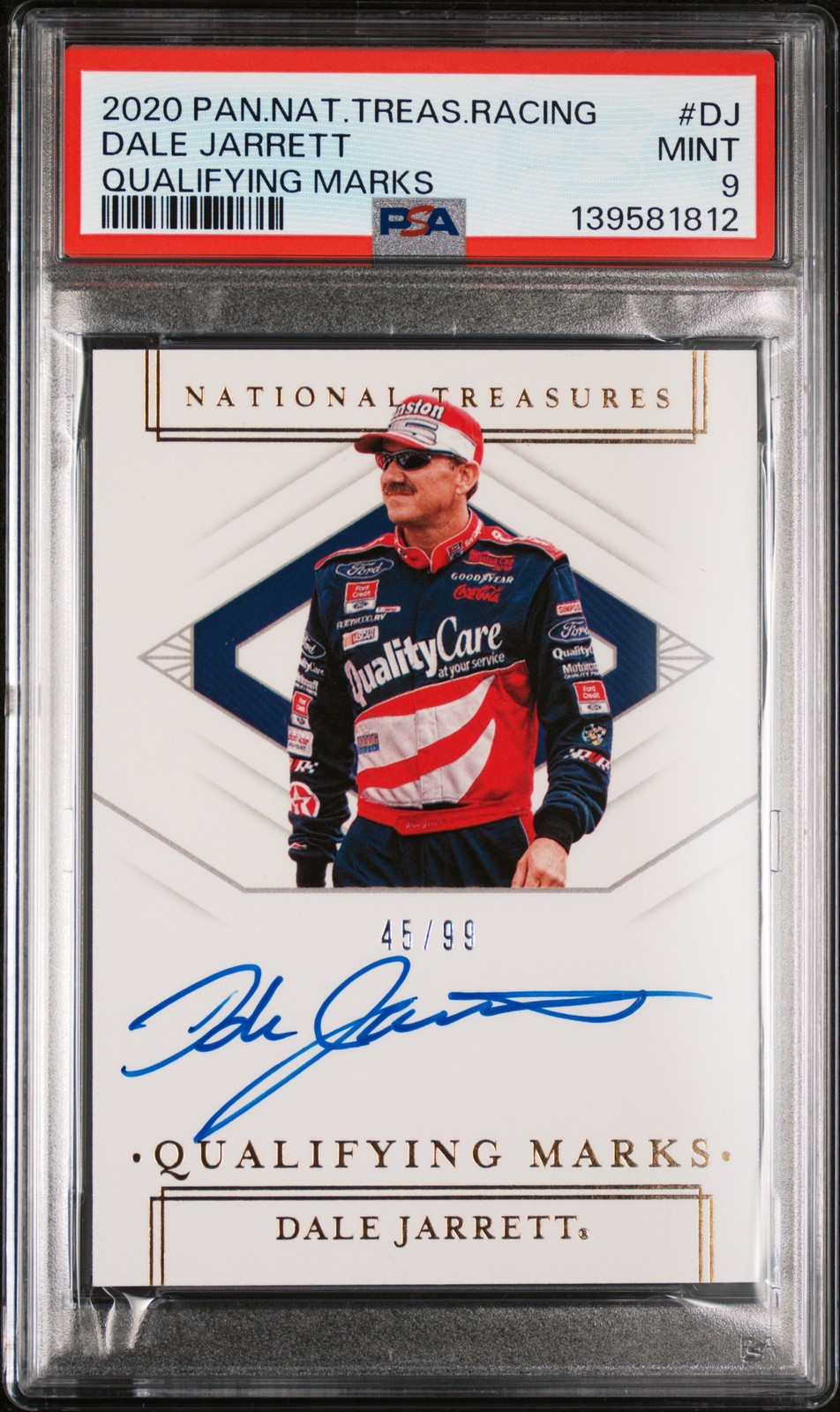 2020 NATIONAL TREASURES RACING QUALIFYING MARKS #DJ DALE JARRETT 45/99 PSA 9