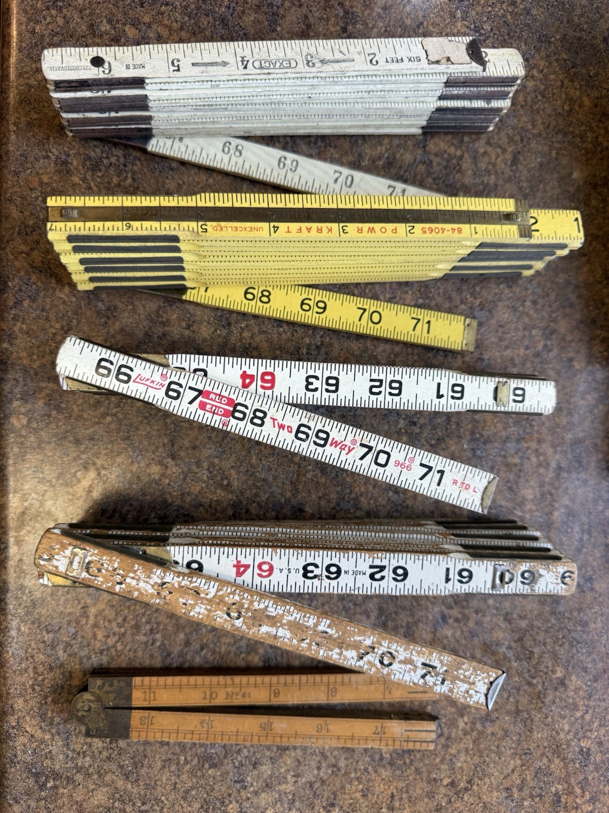 Vintage Carpenter Folding Ruler Lot of 5 - Lufkin, Powr-Kraft, Brass Caliper Vintage Carpenter Folding Ruler Lot of 5 - Lufkin, Powr-Kraft, Brass Caliper