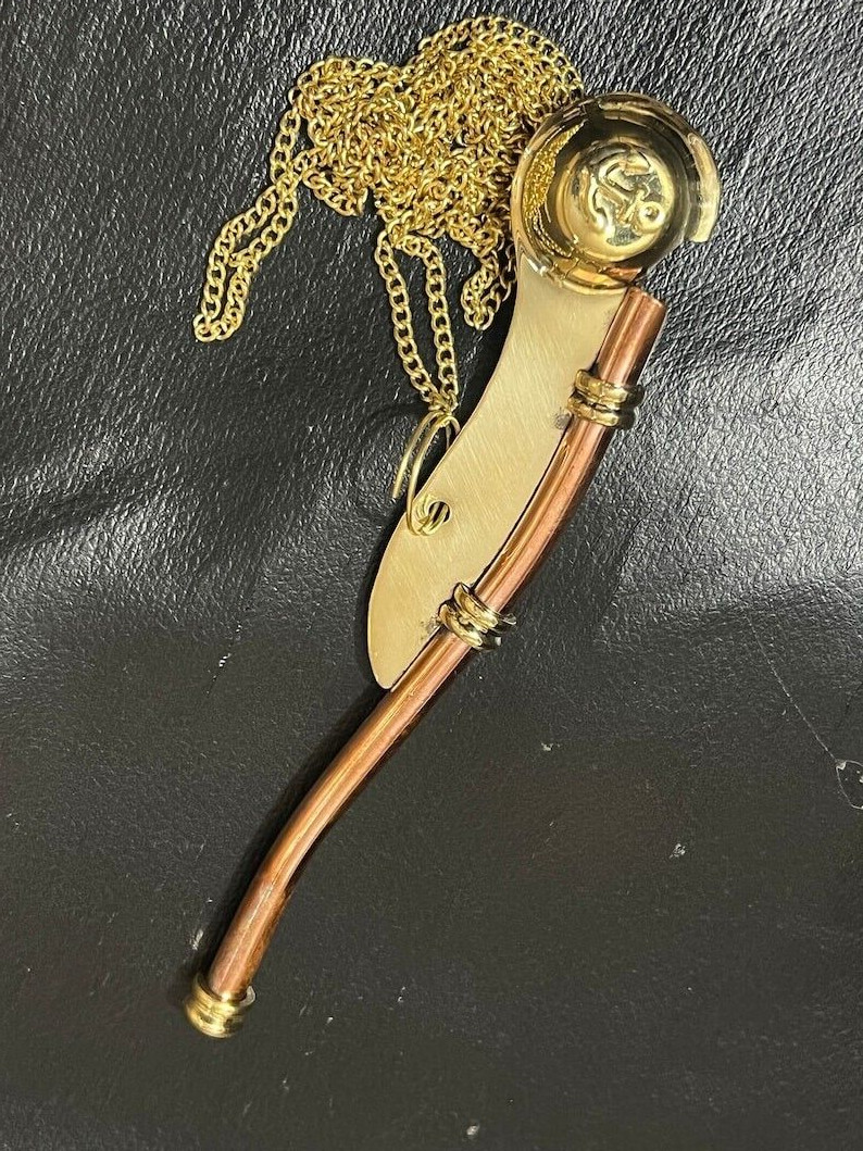 traditional Navy Whistle Solid Brass Boatswain (Bosun) Whistle Pipe with Chain