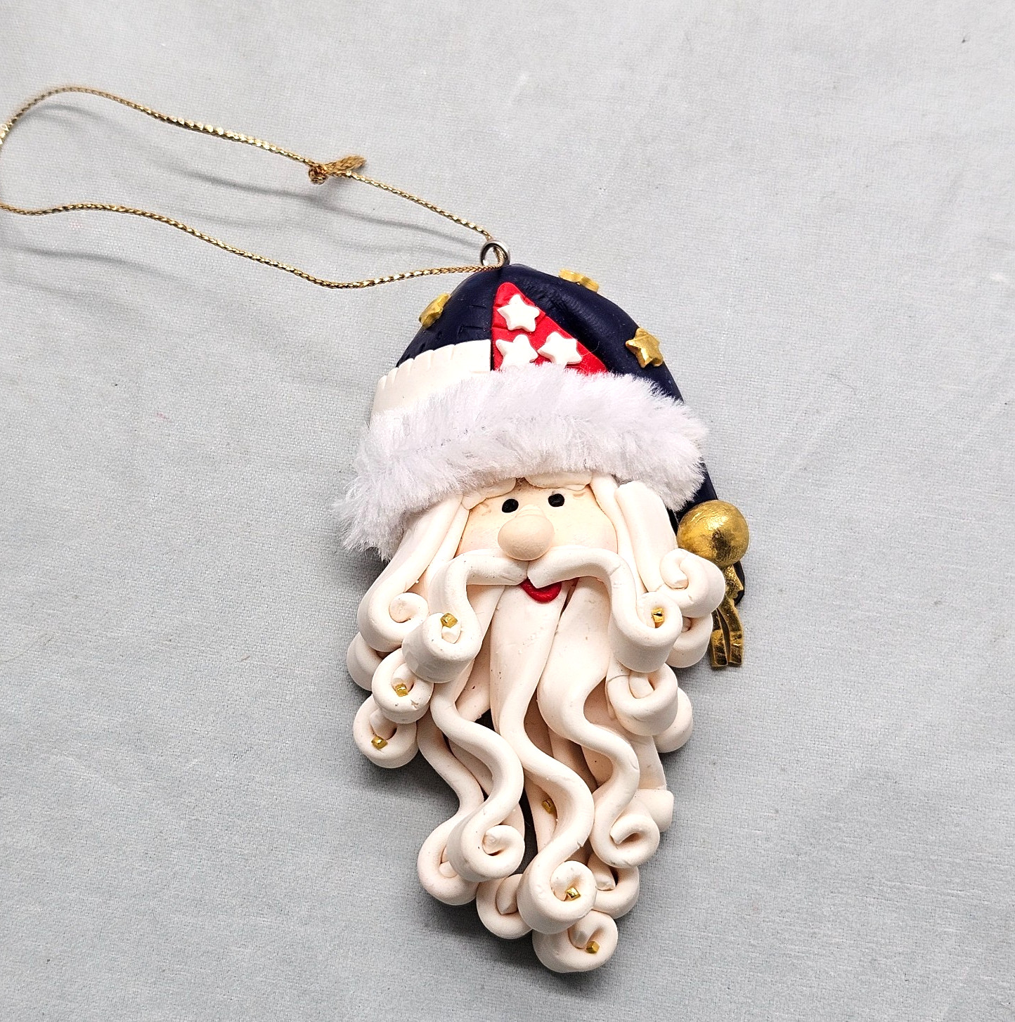 Papel Giftware Santa Head Ornament Patriotic Resin Polyclay Flag Hat 1998 Vtg