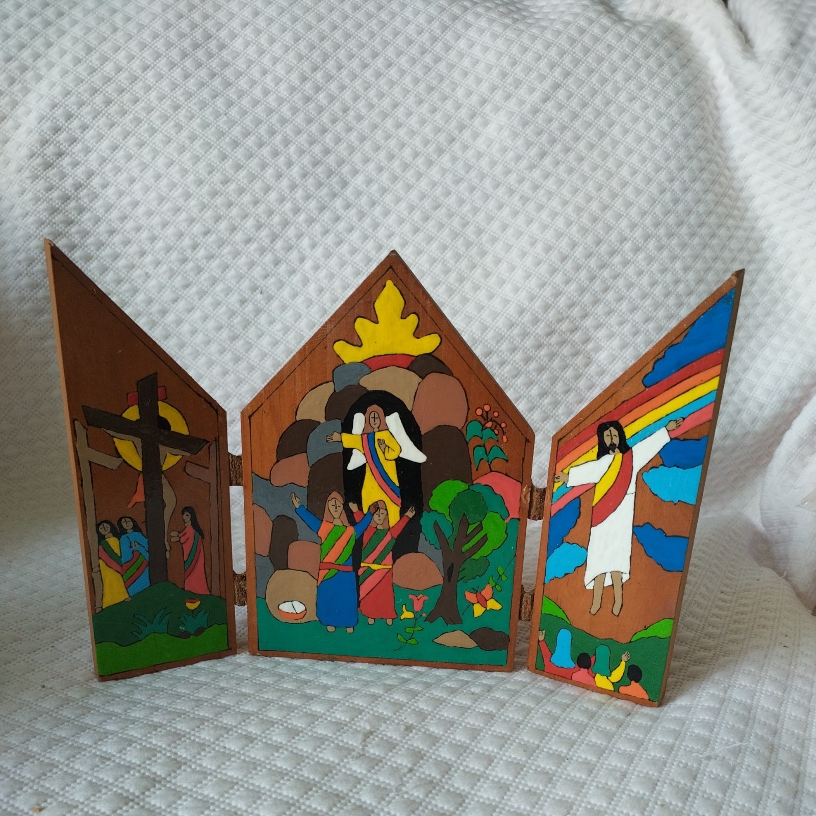Vtg. La Palma Hinged Nativity Scene Handcrafted Folk Art Signed