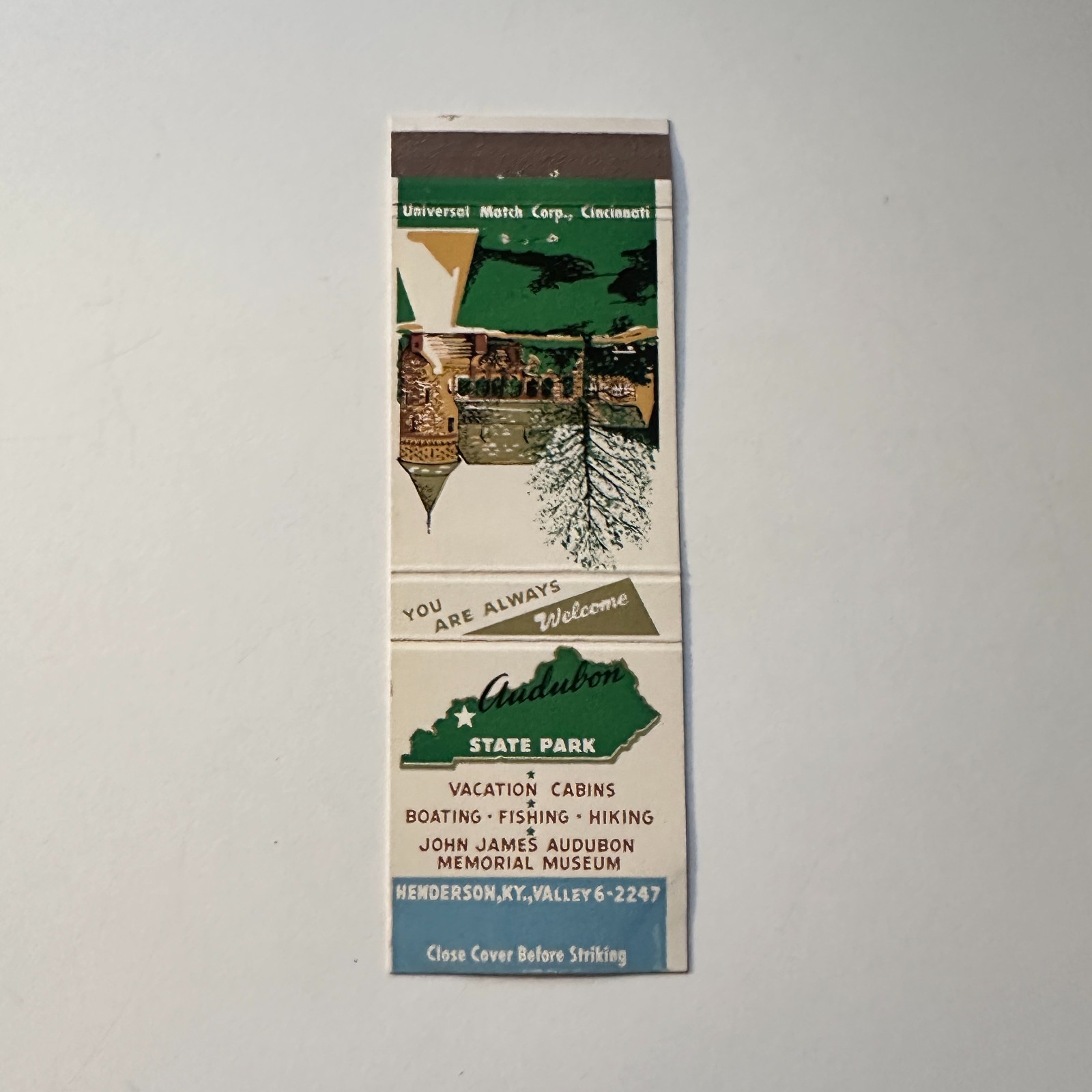 Audubon State Park Fishing Hiking Henderson KY Vintage Matchbook Cover 5MB126-5