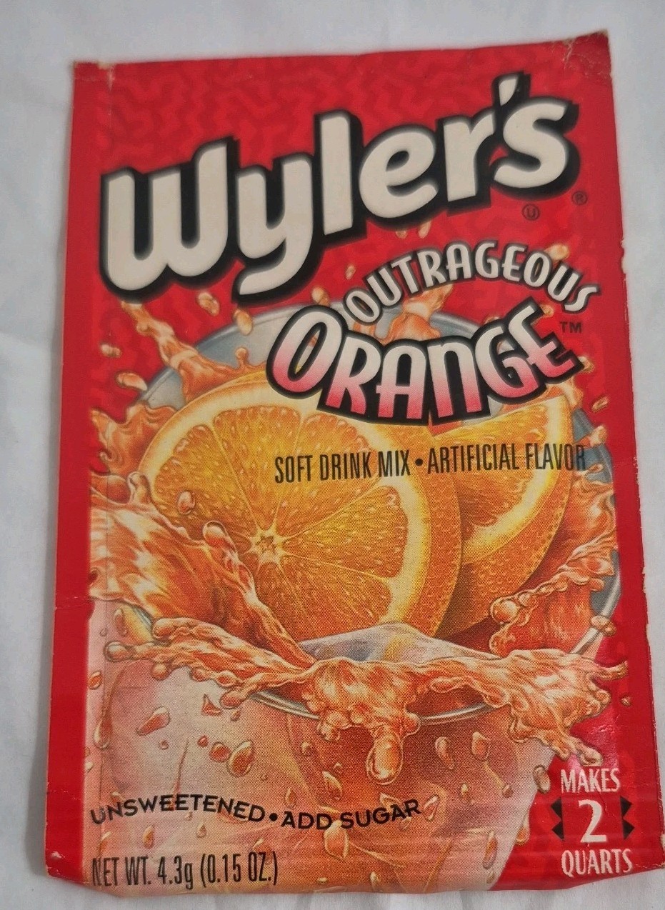Vintage Wyler’s Outrageous Orange Soft Drink Mix packet.