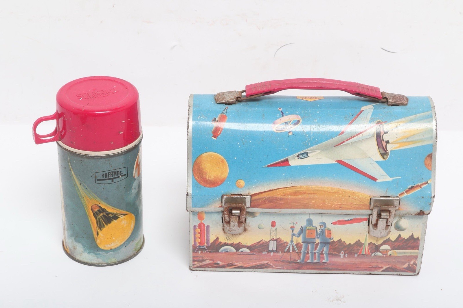 Vintage 1960s Astronaut Space Age Thermos Brand Metal Dome Lunchbox