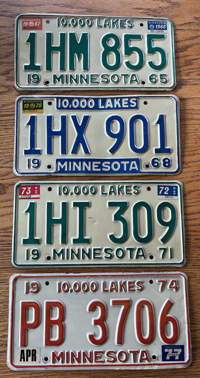 Vintage 65 68 71 74 Minnesota Embossed License Plate Lot of 4 Old Plates MN