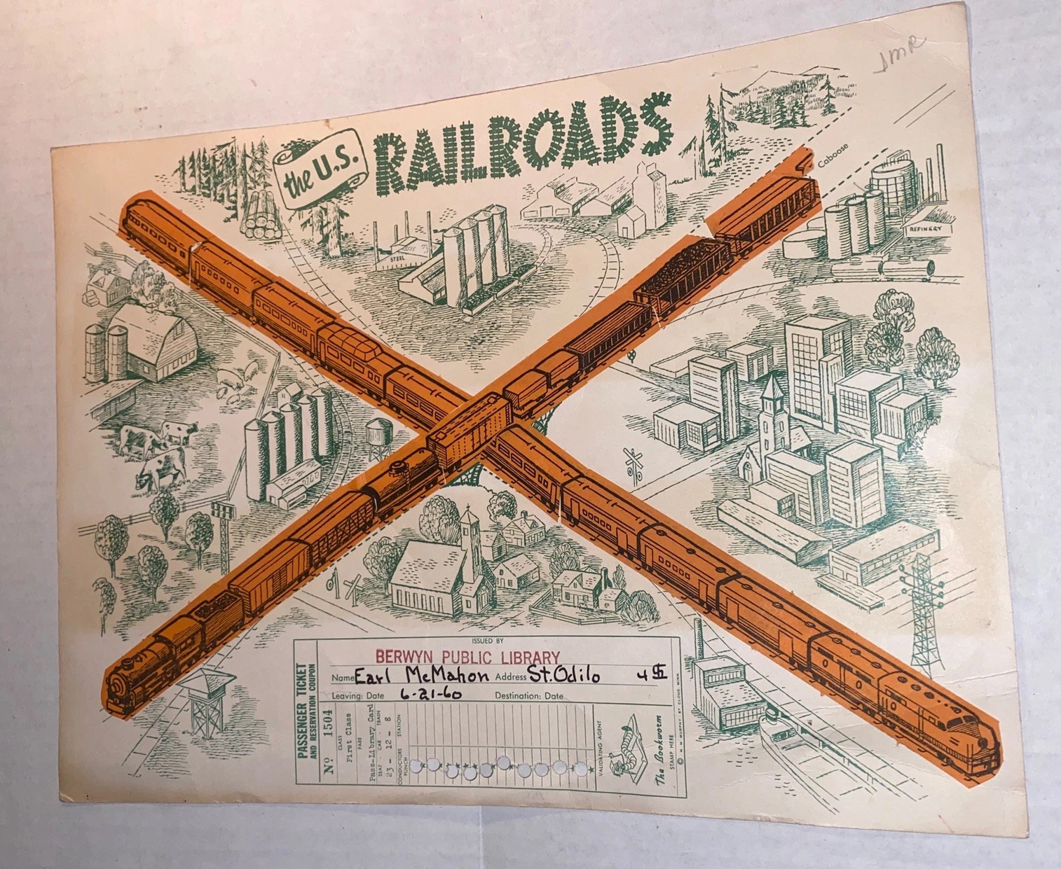 Vintage 1960s US Railroads Berwyn IL Library Promo Stamp Reward Murphy Co