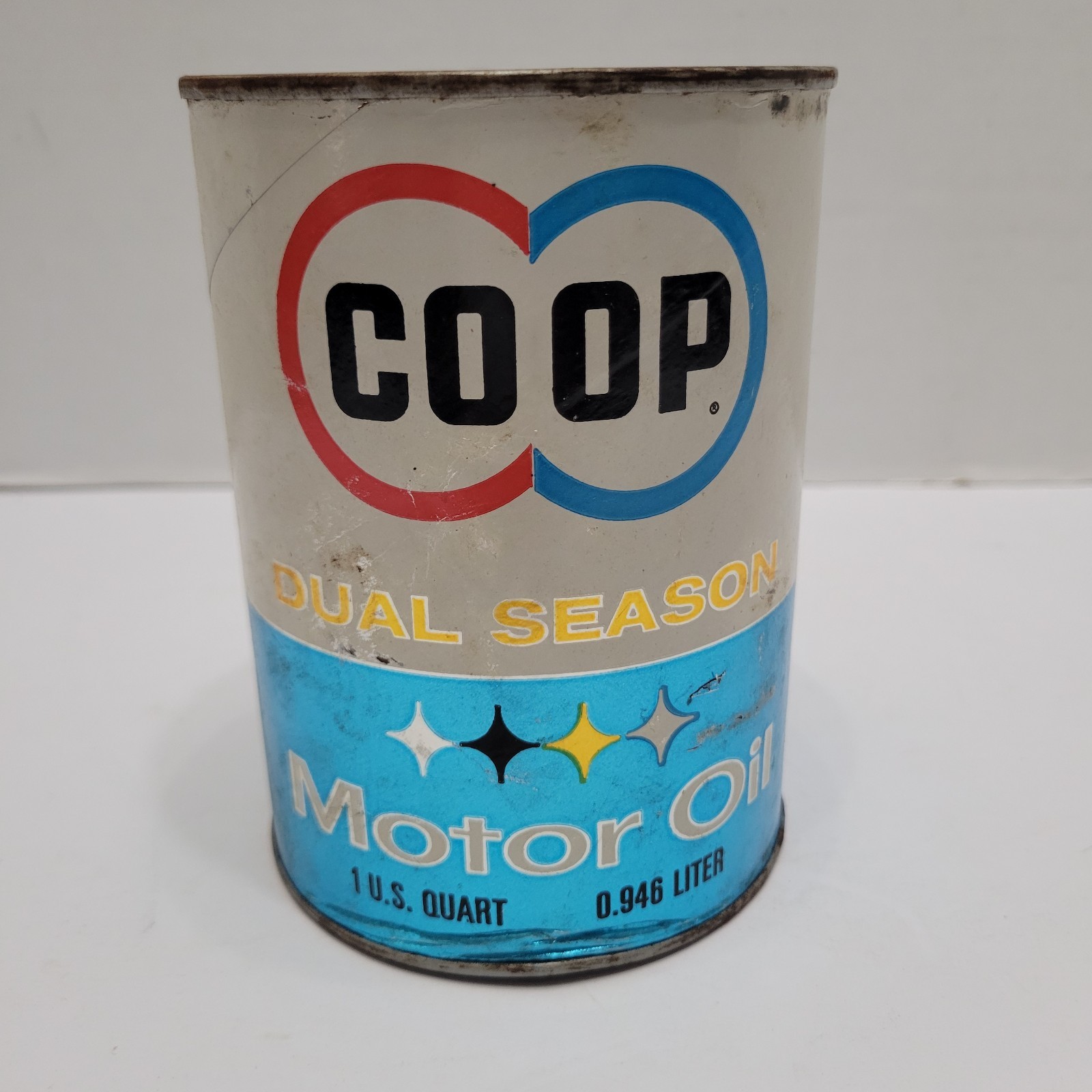 Vintage Coop Dual Season Motor Oil Composite Quart Can SAE 10W-30 Sealed 
