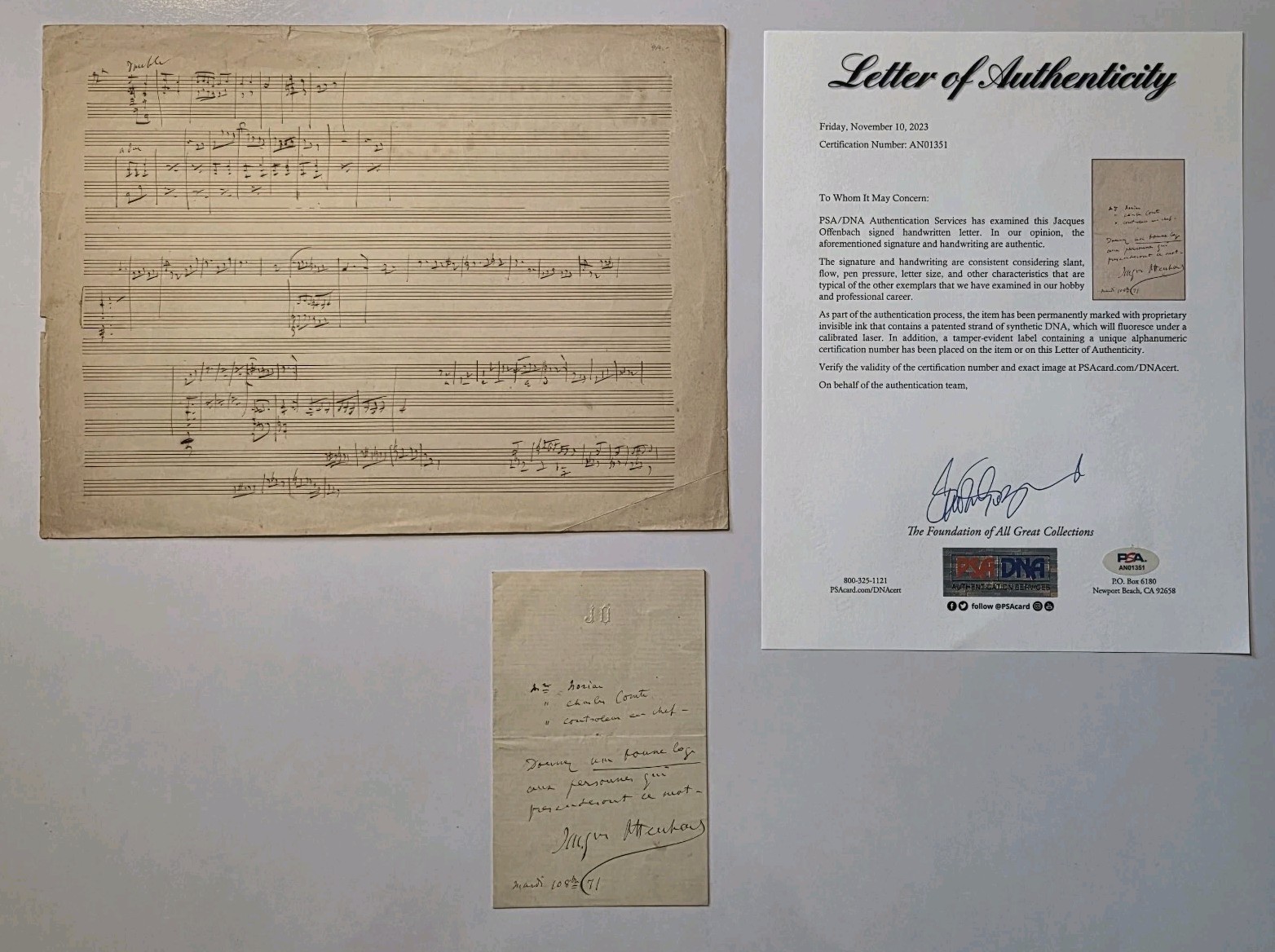 RARE Jacques Offenbach Handwritten Music + Signed Letter Autograph Composer PSA