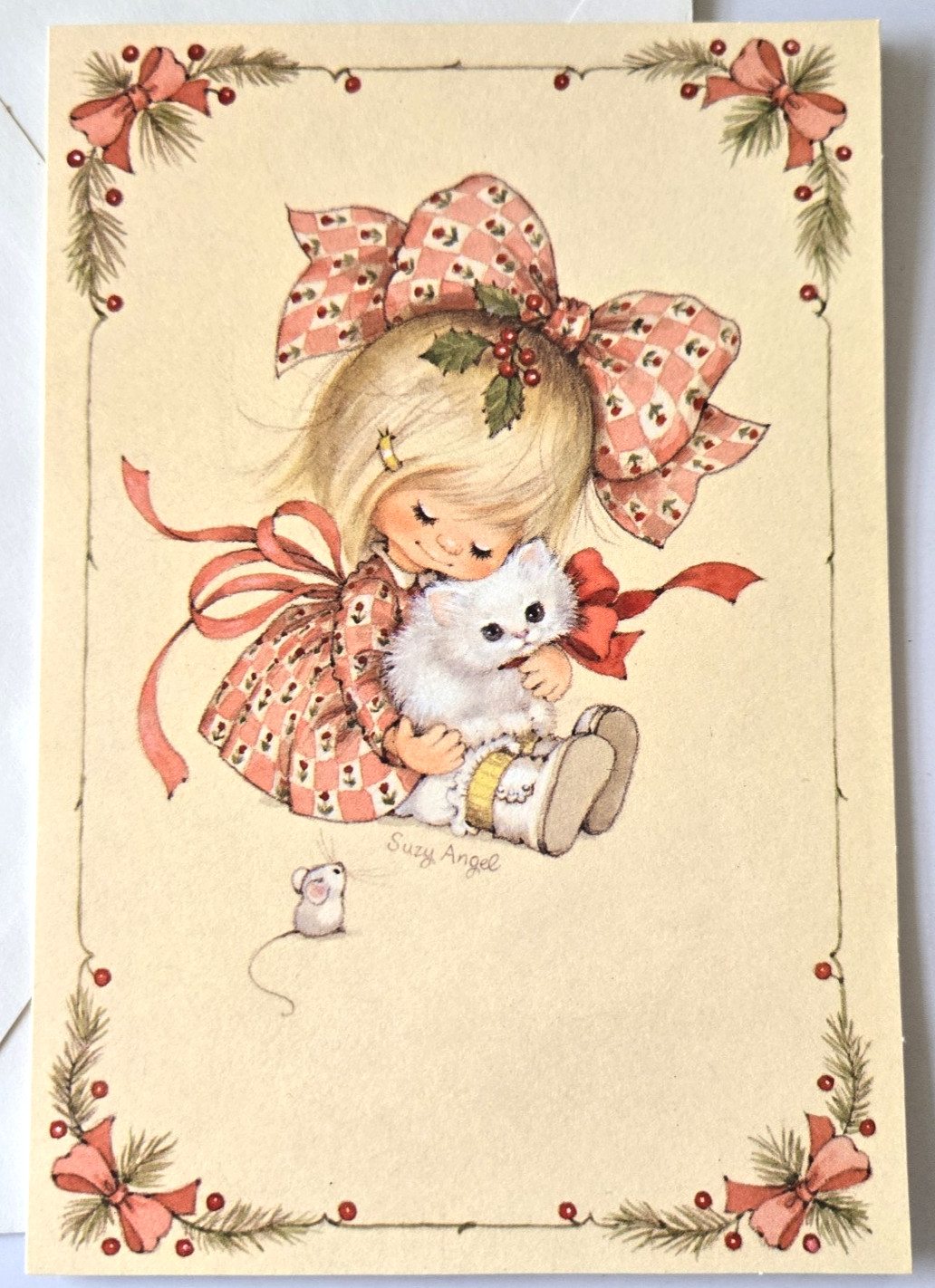 Vintage Christmas Card Angelove Suzy Angel Girl with Kitten and Mouse Vintage Christmas Card Angelove Suzy Angel Girl with Kitten and Mouse