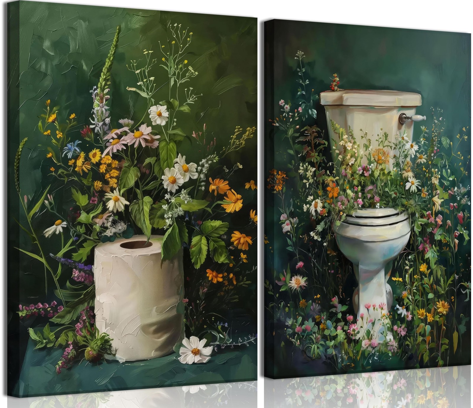 Tainilen 2Pcs Dark Green Bathroom Canvas Wall Art Botanical Toilet Moody Tainilen 2Pcs Dark Green Bathroom Canvas Wall Art Botanical Toilet Moody