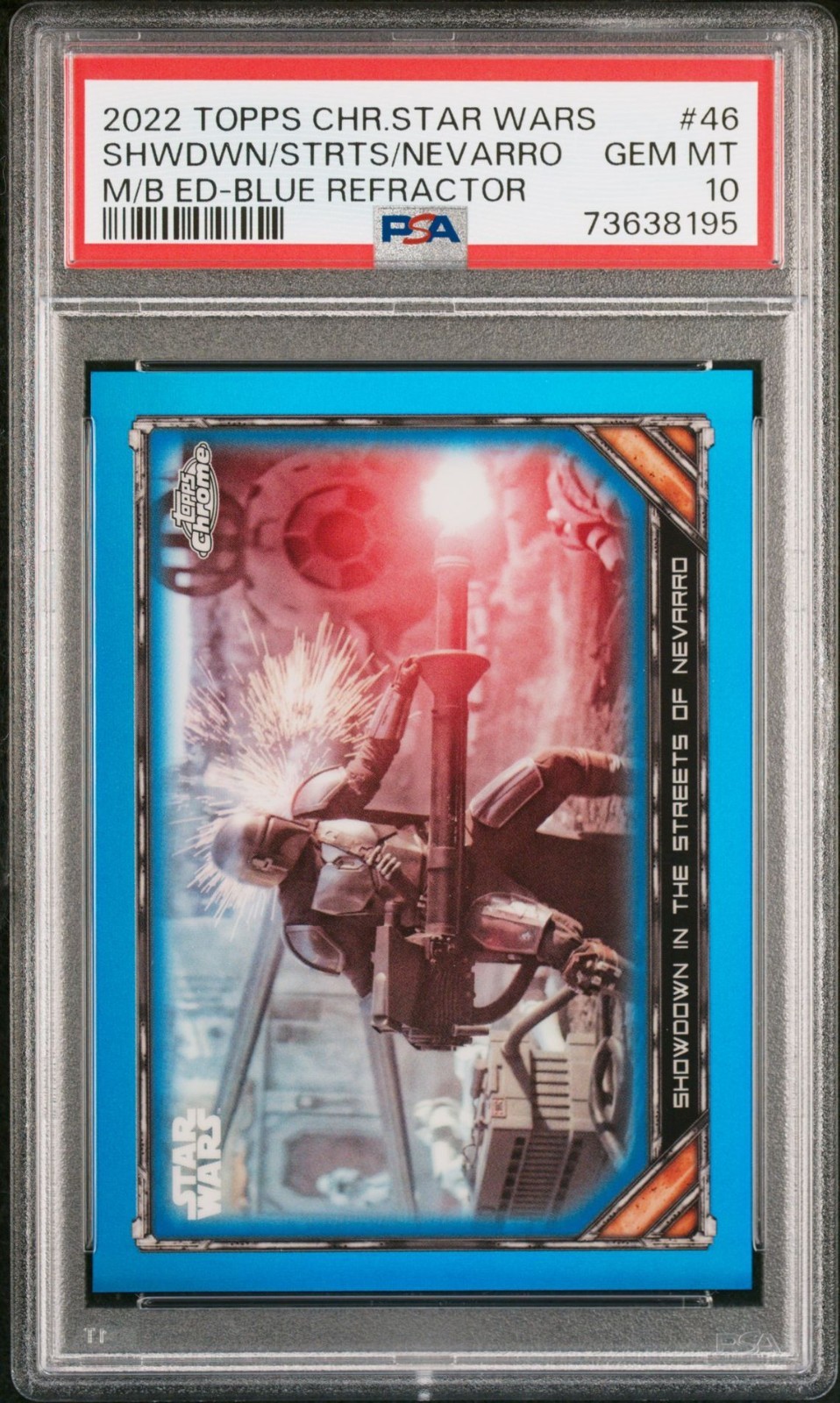 2022 Topps Star Wars Mandalorian Beskar Edition 46 Showdown Blue /99 PSA 10