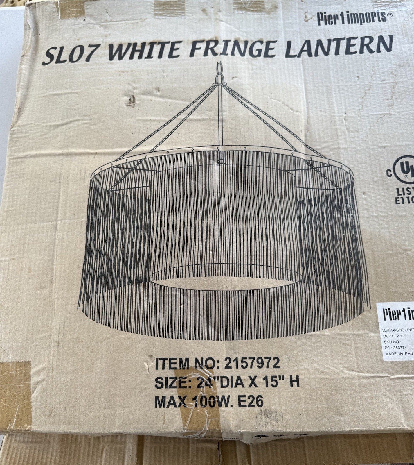 NEW WHITE FRINGE LANTERN LIGHT BY PIER 1 24\