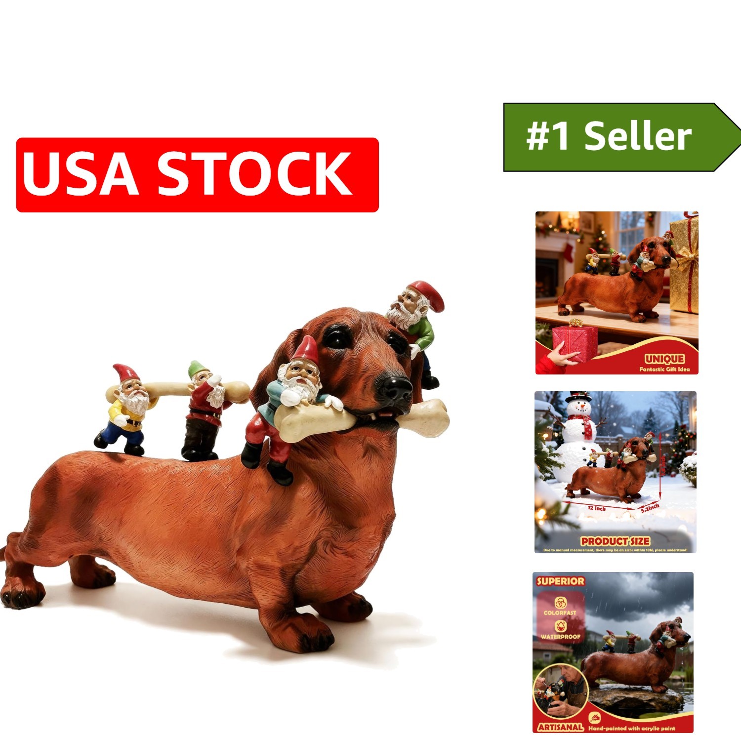Hand-Painted Dachshund Garden Gnome – Whimsical Outdoor Decor for All Occasions