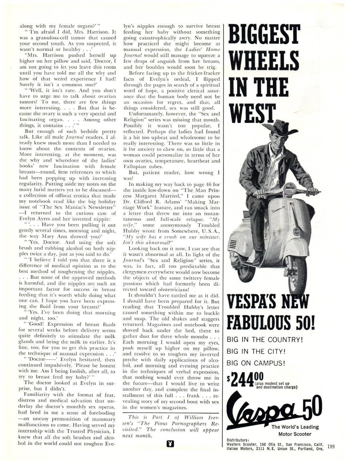PRINT AD, 1964 Biggest Wheels In The West Vespa Fabulous 50 60\'s Motor Scooter