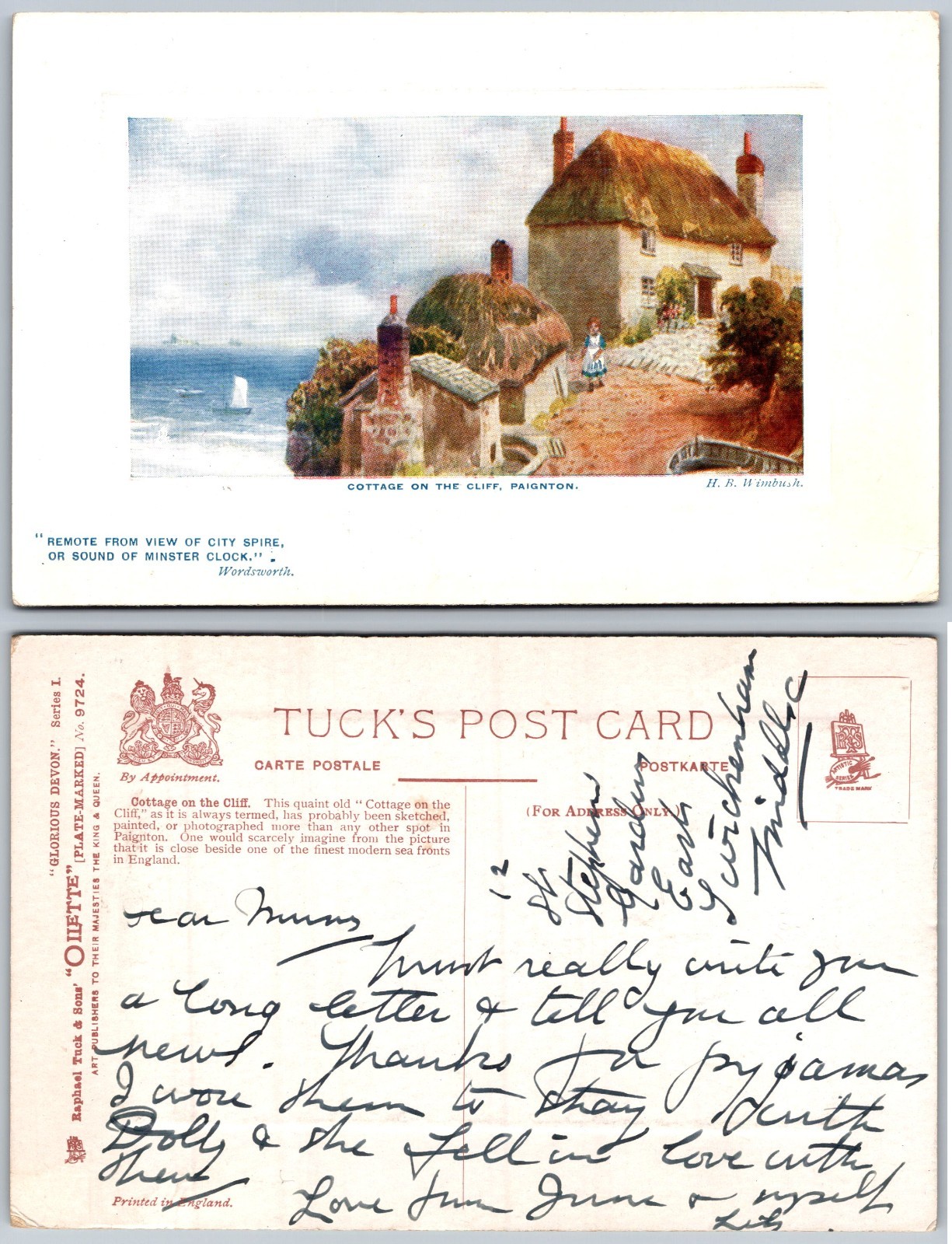 Cottage on the Cliff Paignton Postcard