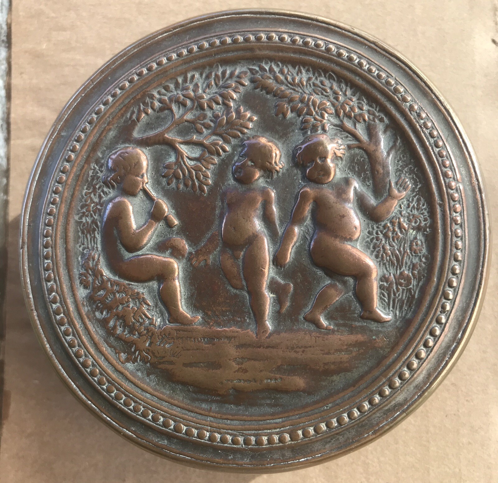 Antique Dini E Cellai Signa Bronze Metal Ceramics Trinket Box