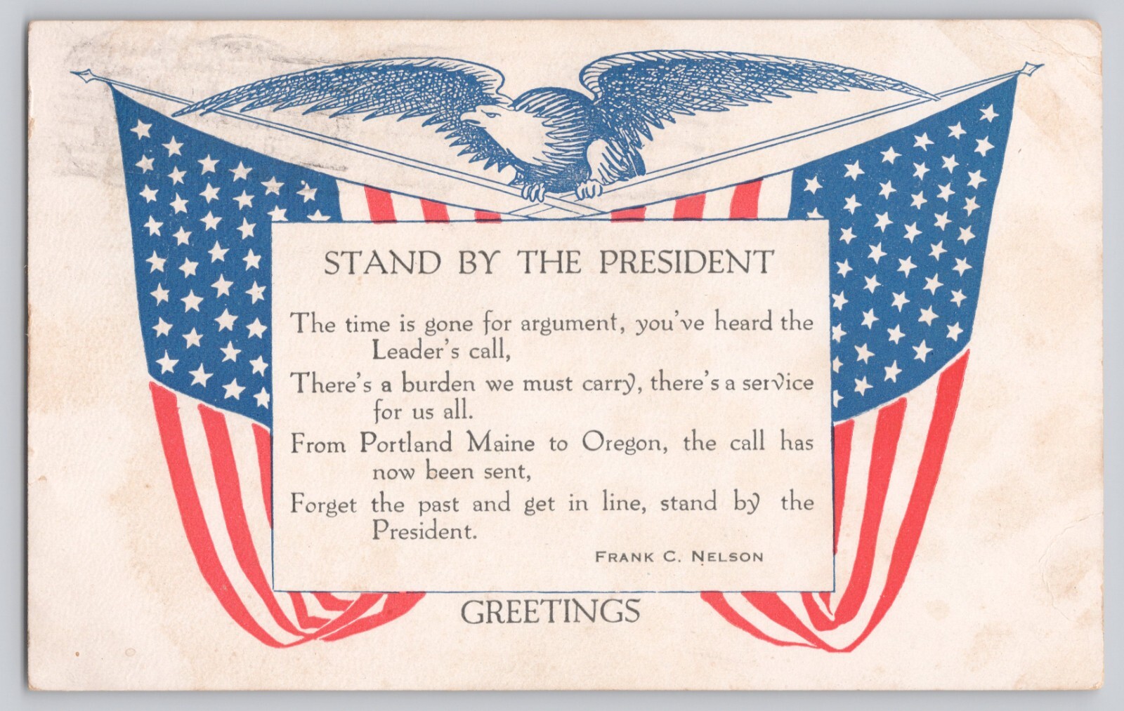 Postcard Patriotic Stand By The President WWI Propaganda Frank C. Nelson