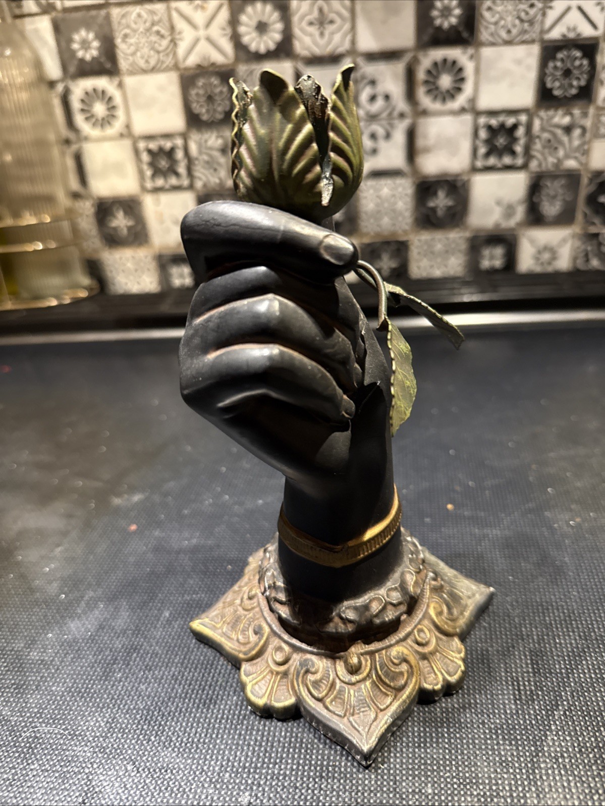 Vintage Petites Choses Cast Iron Hand Candlestick Holder Victorian Art Deco