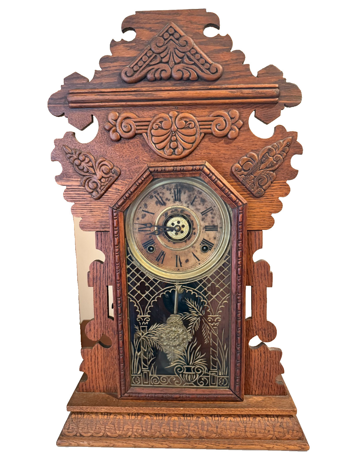 Vintage E. Ingraham 8 Day Oak Kitchen/Parlor Clock With Alarm 1880 Working