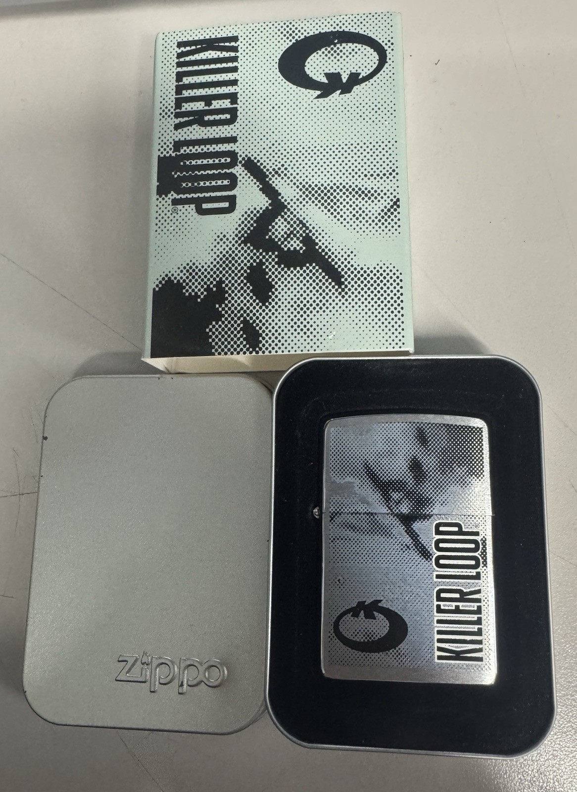 ZIPPO 2002 KILLER LOOP SNOWBOARD BRUSHED CHROME LIGHTER SEALED IN BOX B63