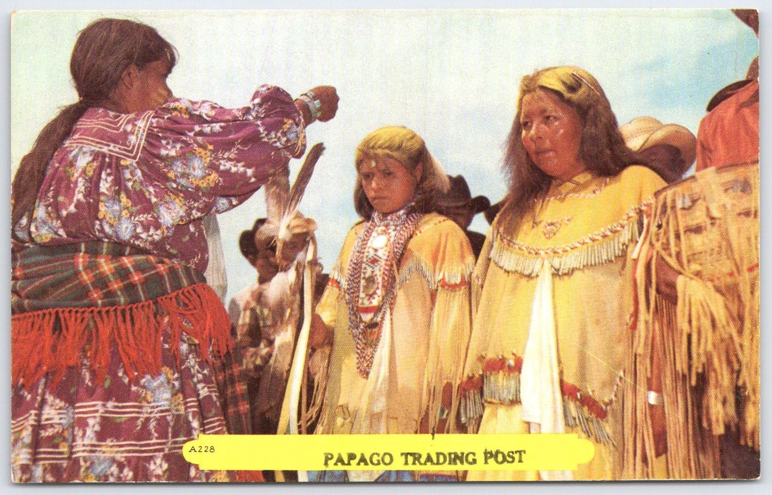 Vintage Papago Trading Post Native American Women Postcard Rembrant New Mexico