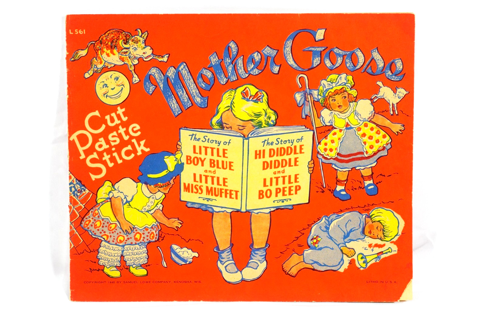Vintage Mother Goose Sticker Book 1942 Samuel Lowe Company Cut Paste Stick