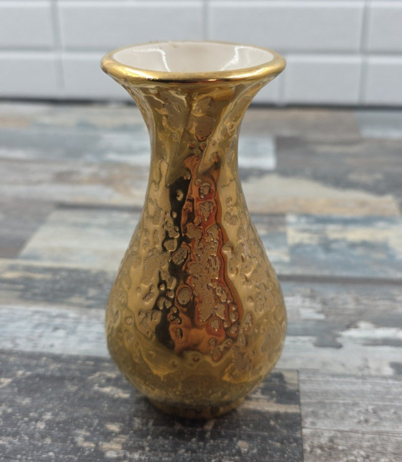 Dixon Art Studios, Weeping Gold Finish on Porcelain Bud Base, 5\ Dixon Art Studios, Weeping Gold Finish on Porcelain Bud Base, 5\