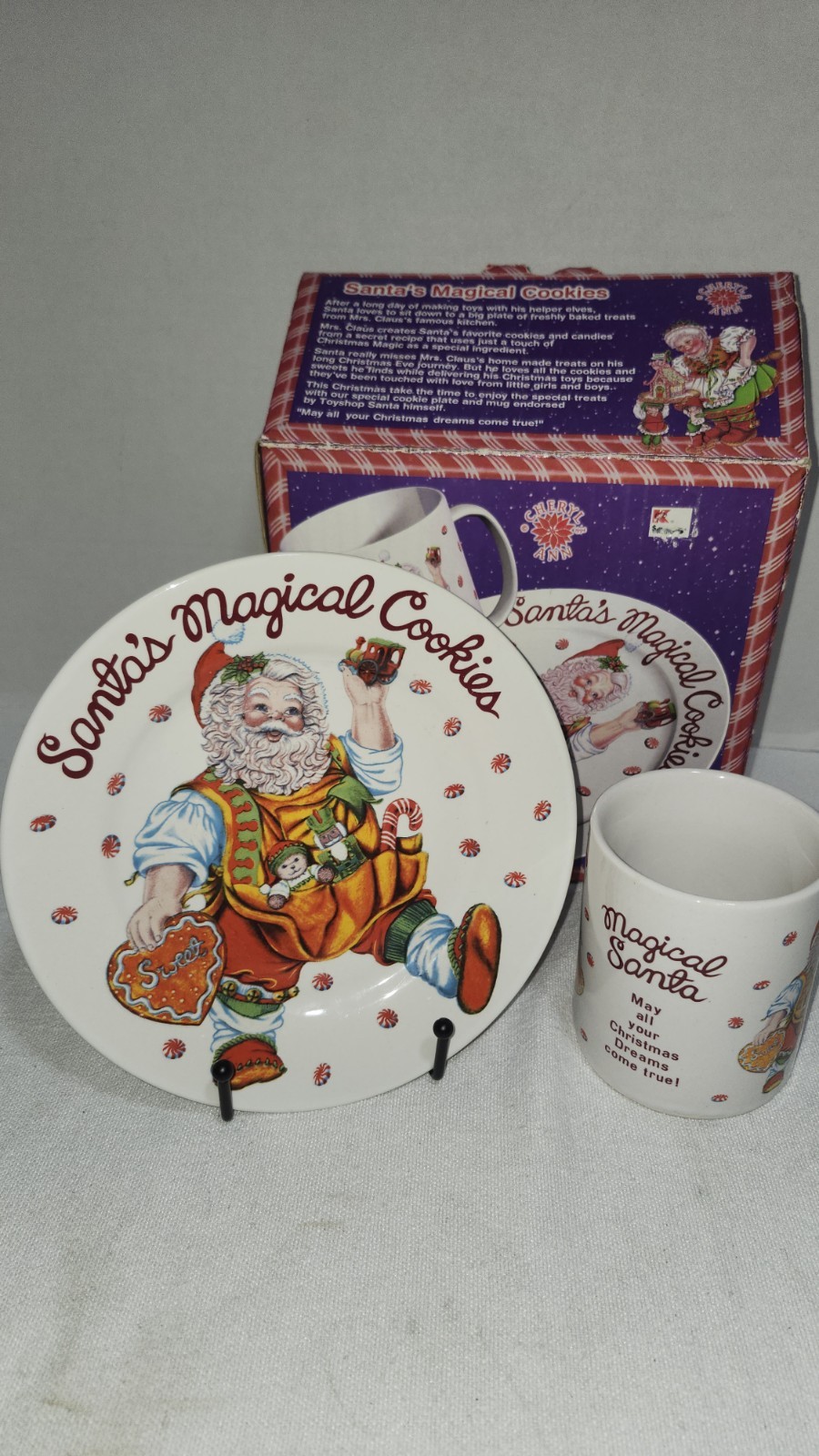 K-MART\'S SANTA\'S MAGICAL COOKIES PLATE AND CUP IN ORIGINAL BOX VINTG.