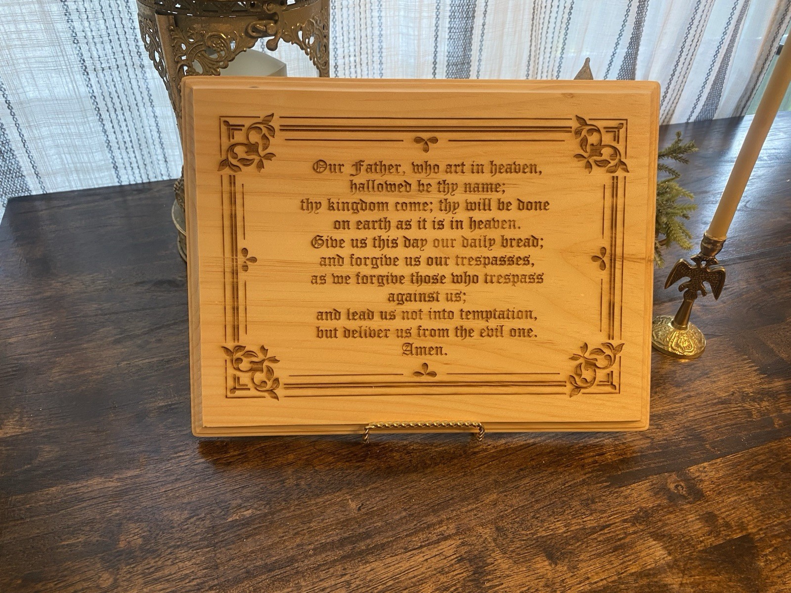 The Our Father laser engraved wooden display board Orthodox Christian
